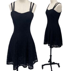 Vintage All That Jazz Lace Dress Fit & Flare Sweetheart Neck Mini Black size XS